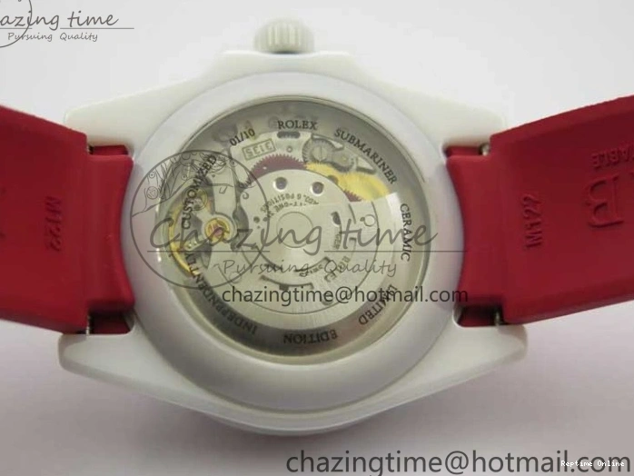 0123 WrinkleFree Submariner 40mm White Ceramic 5GF Best Edition White Red Dial on Red Rubber Strap SA 2485